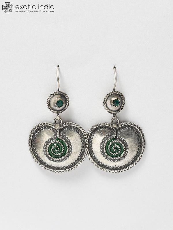 Sterling Silver Dangle Hook Earrings with Emerald