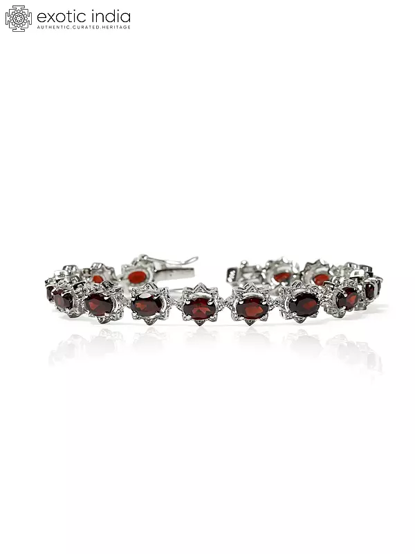 Faceted Garnet Sterling Silver Bracelet