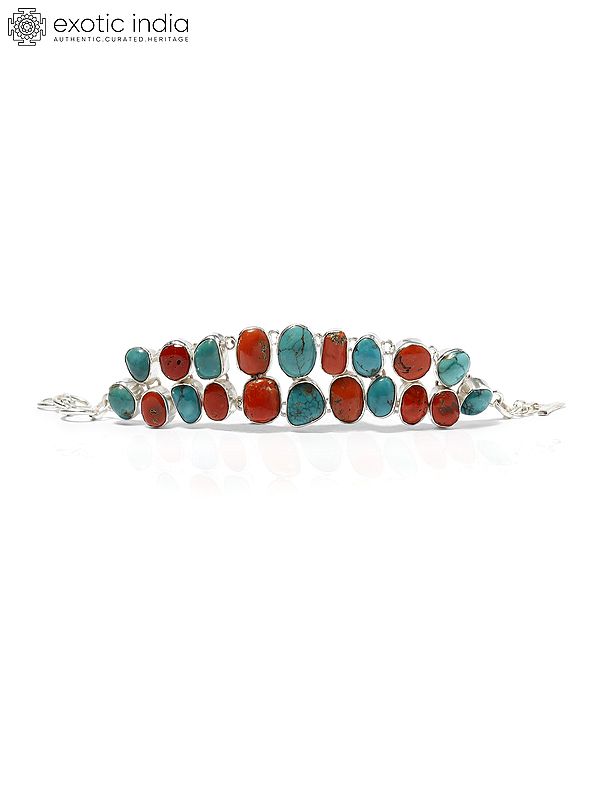 Sterling Silver Toggle Bracelet with Coral and Turquoise