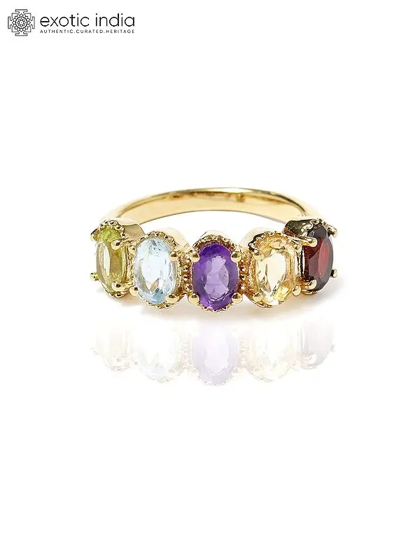 Faceted Multi Gemstone Gold-Plated Sterling Silver Ring