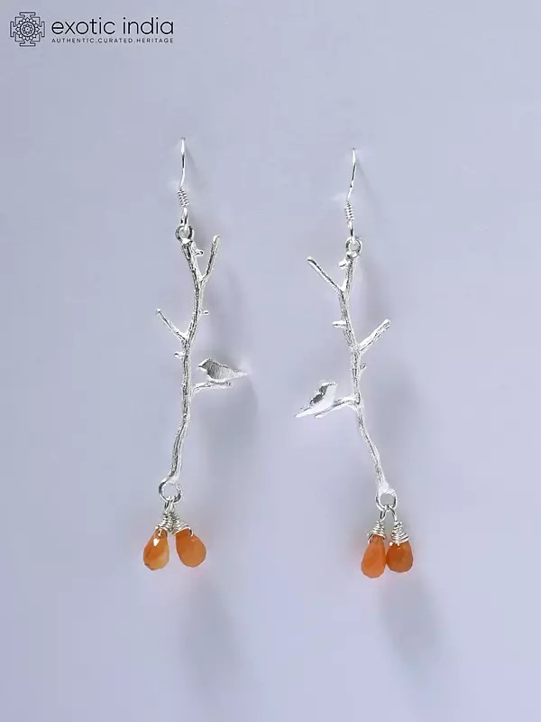 Tree Branch Earrings with Faceted Carnelain