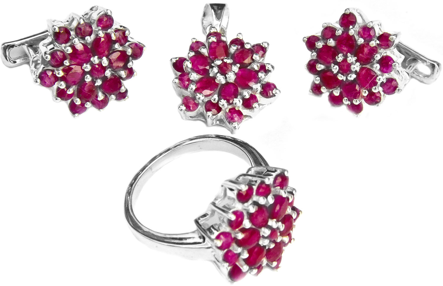 Faceted Ruby Pendant with Earrings and Ring Set