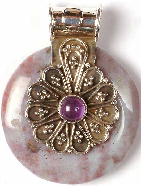 Agate Pendant with Amethyst Flower
