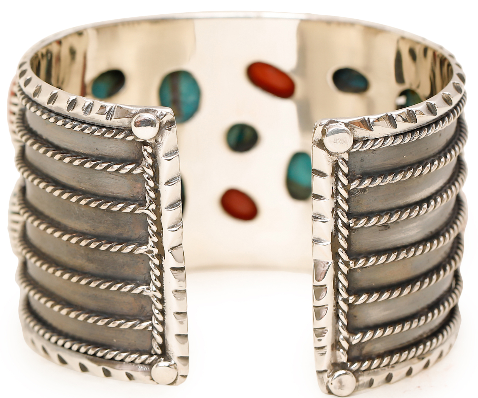 Turquoise and Coral Cuff Bracelet