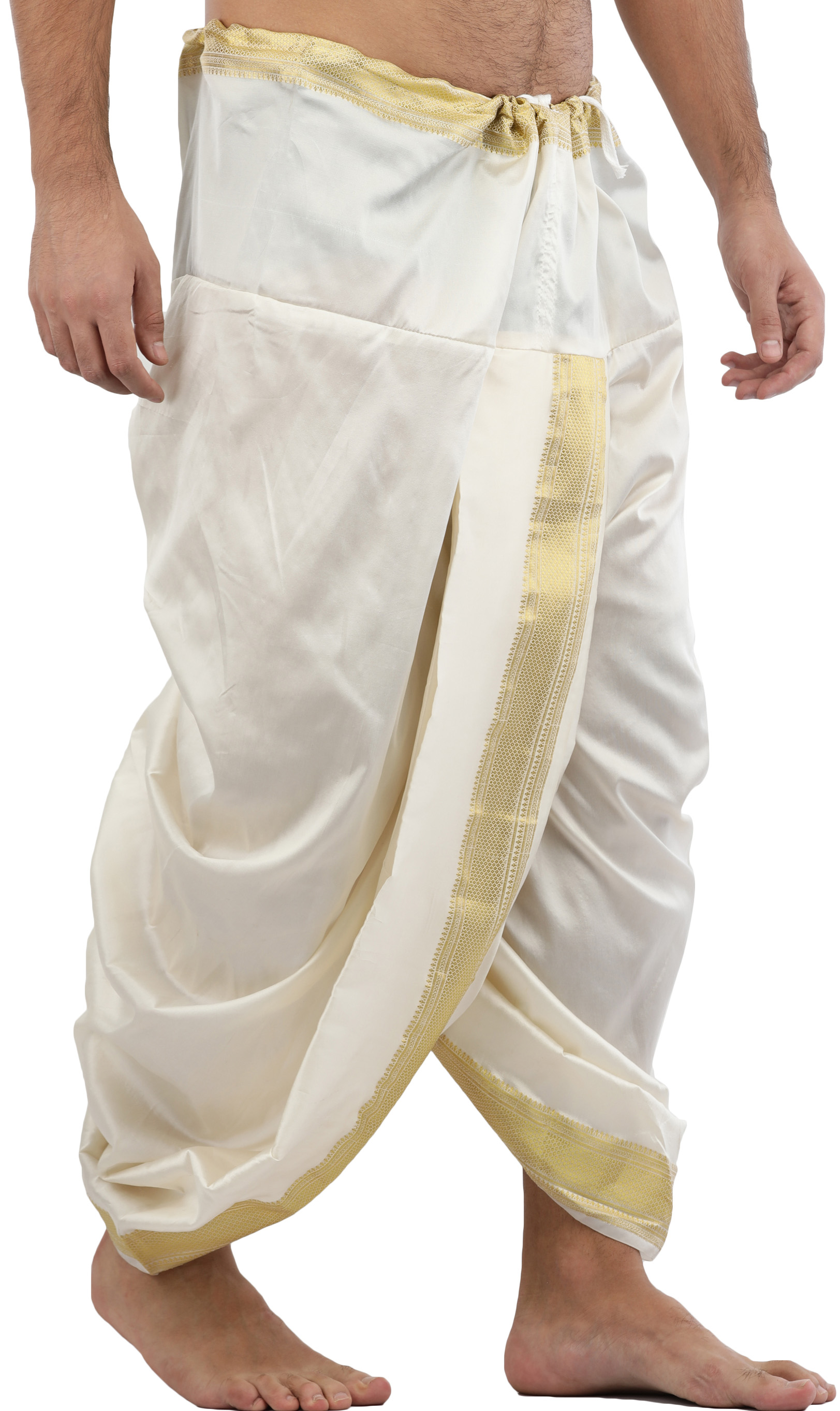 Ready to Wear Silk Dhoti with Wide Golden Border