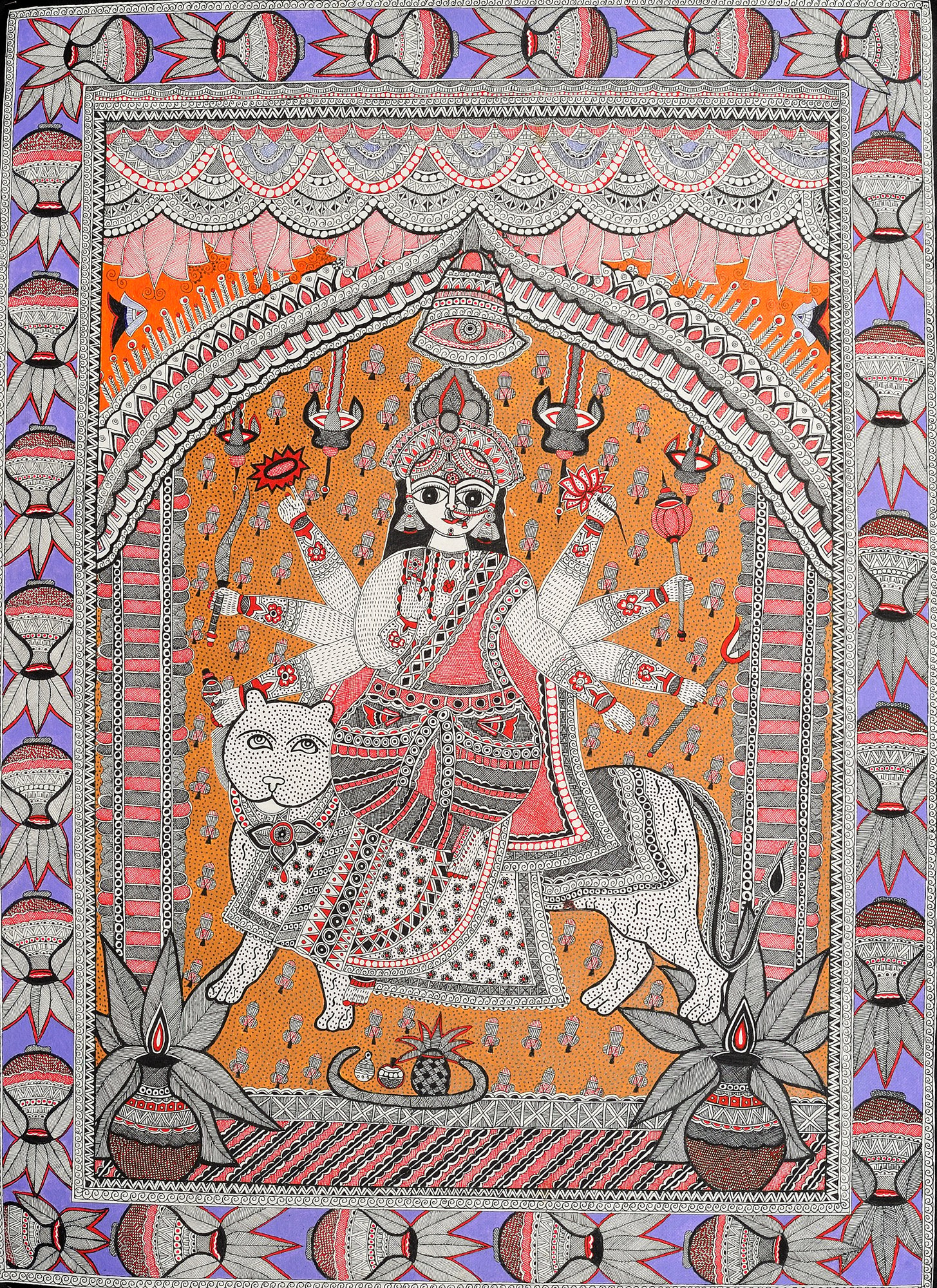 Eight-armed Durga: A Masterpiece of Madhubani Art-style