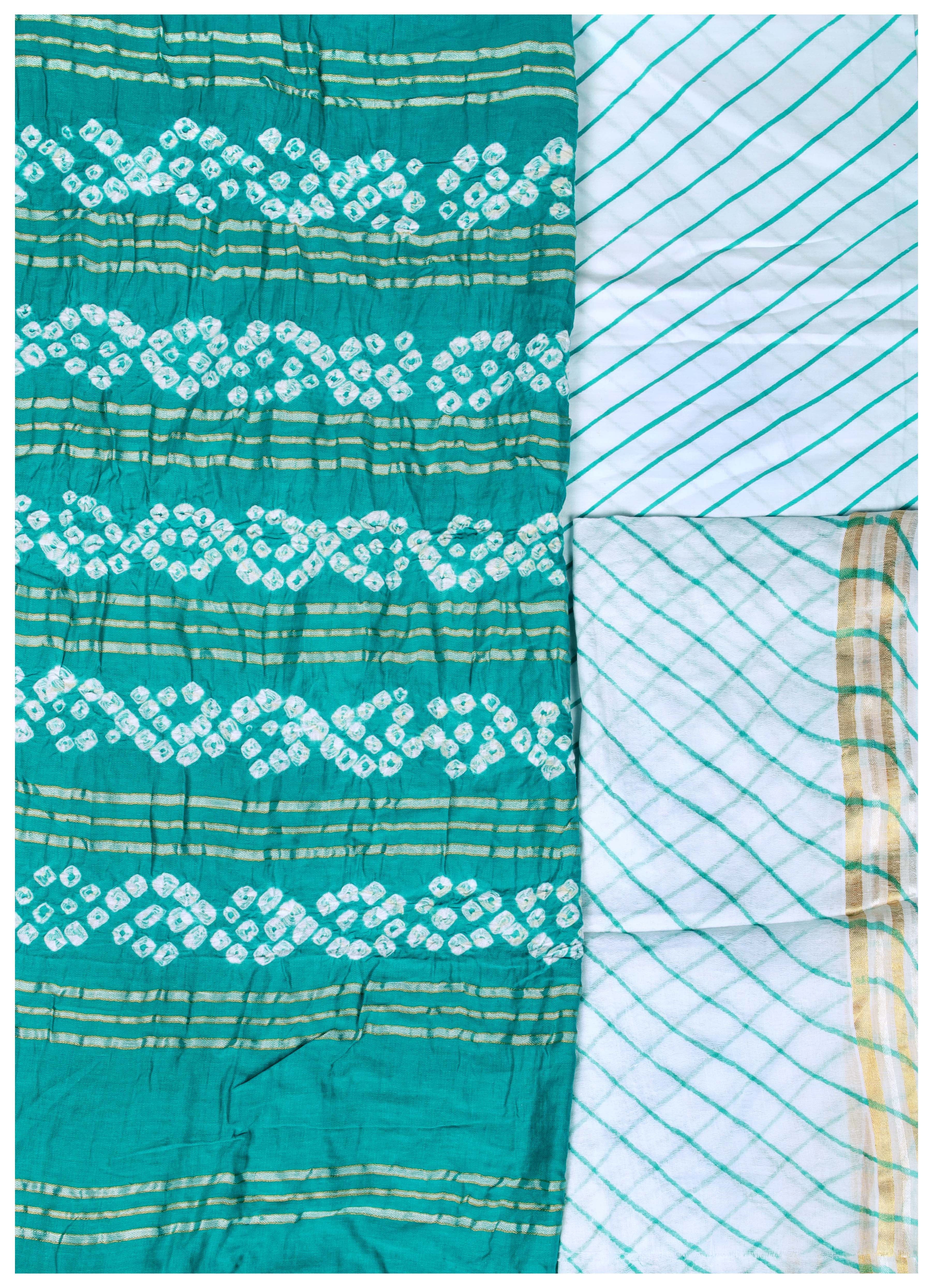 Bandhani Tie-Dye Salwar Kameez Fabric from Gujarat with Woven Stripes