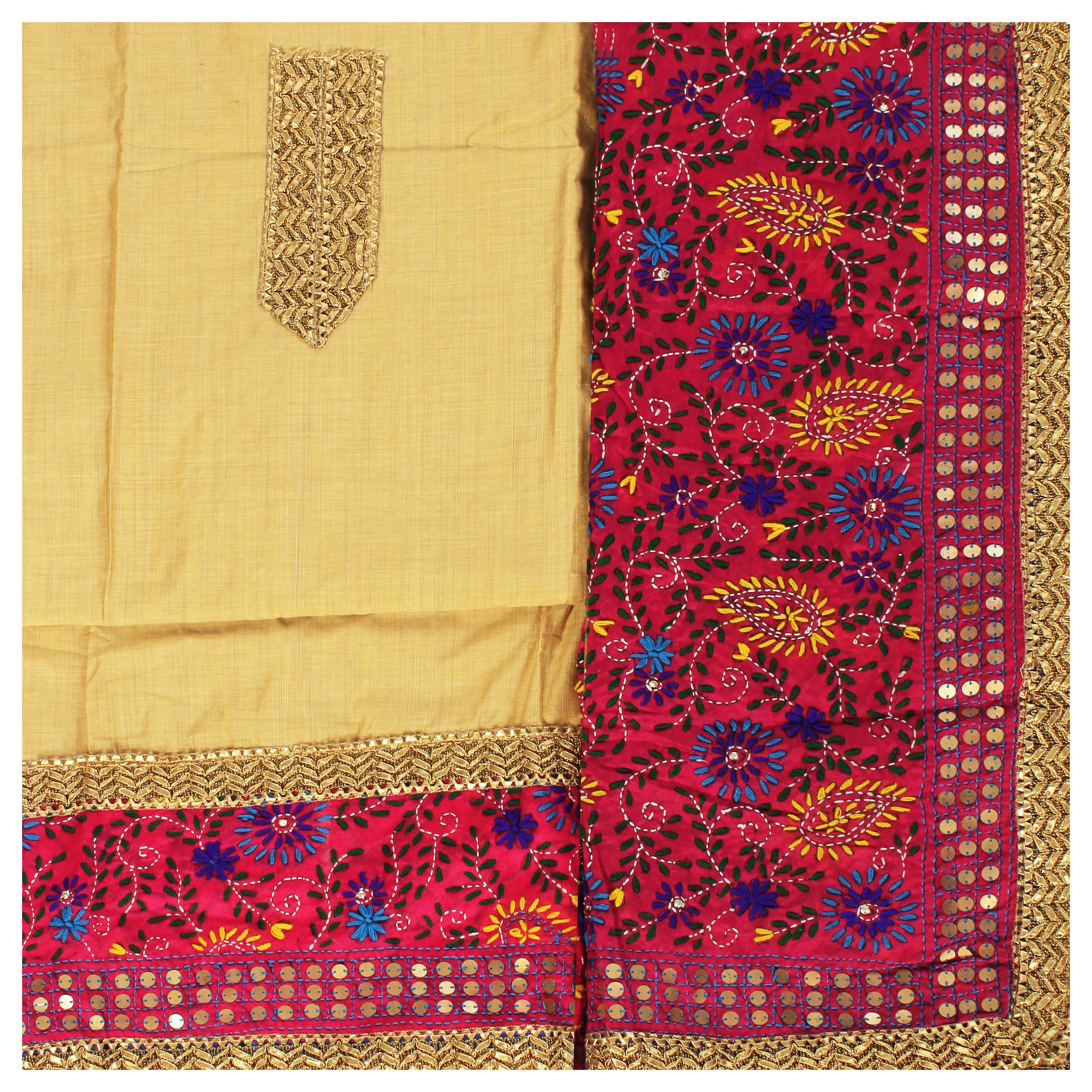 Sahara-Sun Phulkari Salwar Kameez Fabric from Punjab with Heavy Dupatta ...