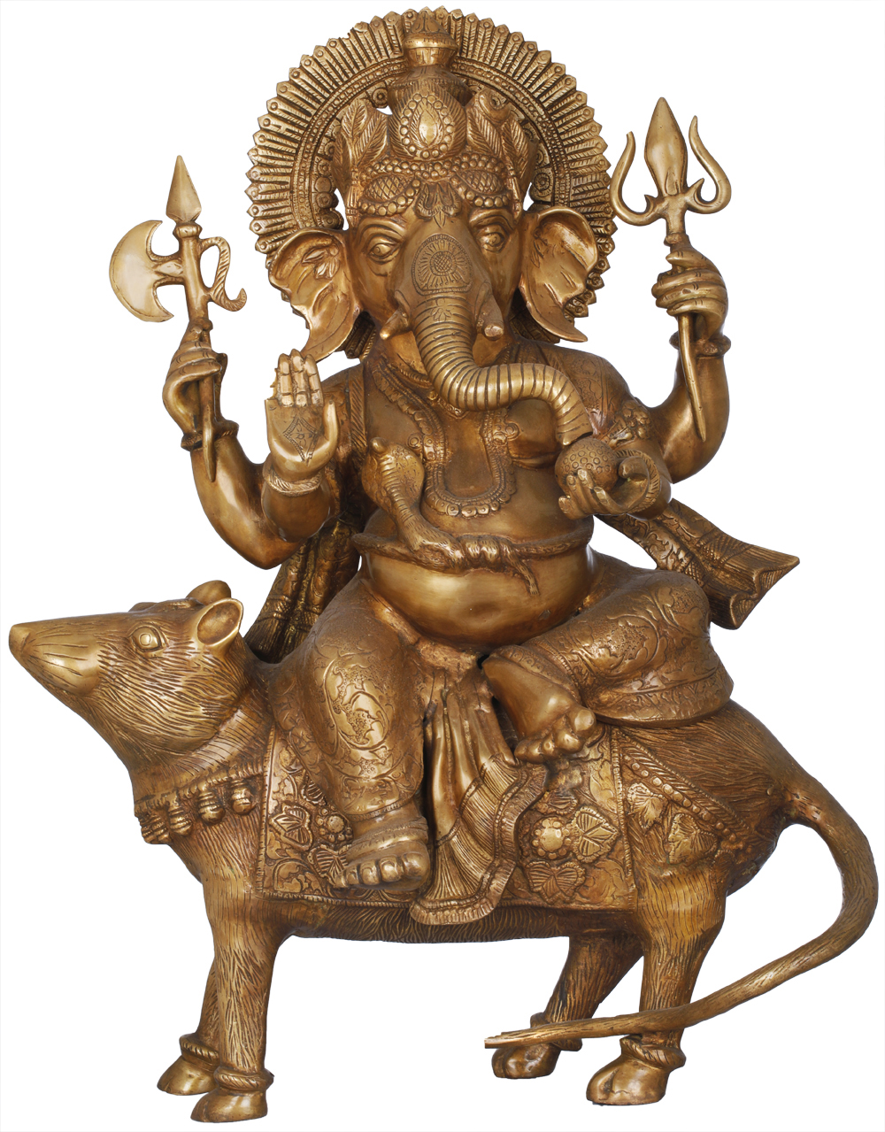 Ganesha Seated on His Rat Wearing a Leafy Crown