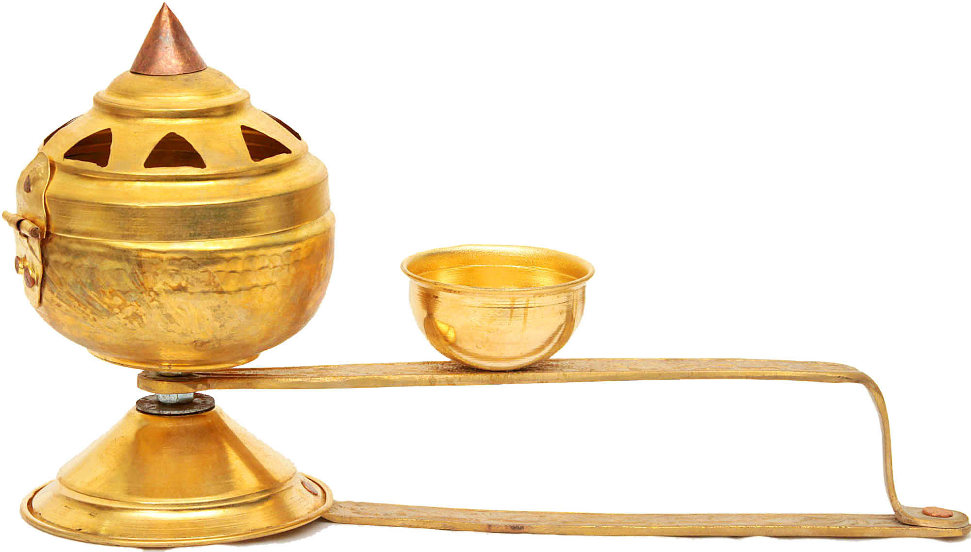 Hand Held Oil Lamp With Attached Bowl For Buddhist Puja   Xd50 