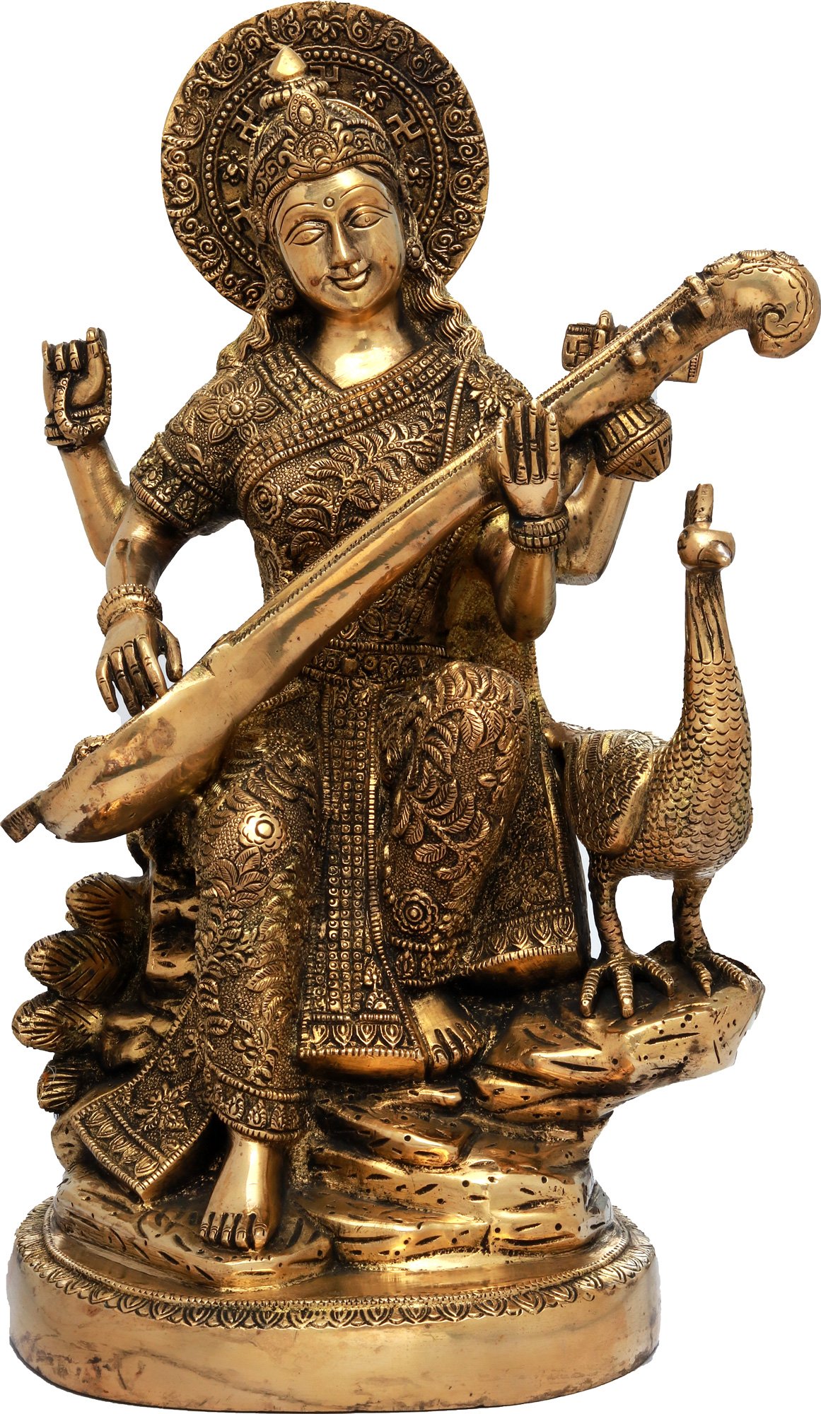 Goddess Saraswati Seated on Peacock
