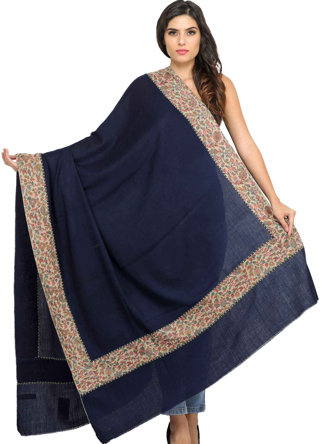 Plain Shawl  from Amritsar with Woven Kani Patch Border