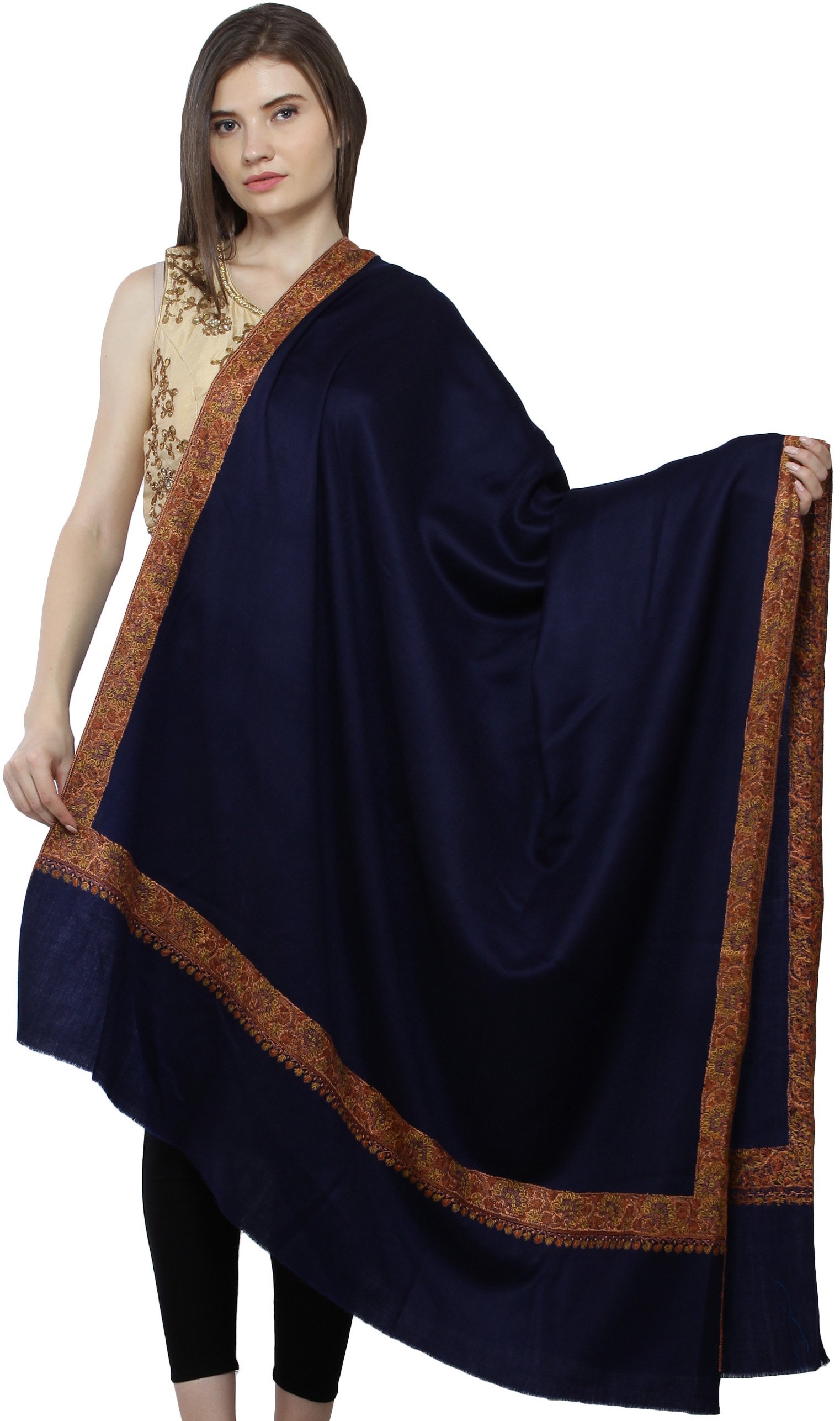 Tusha Shawl from Amritsar with Sozni Hand-Embroidery on Border