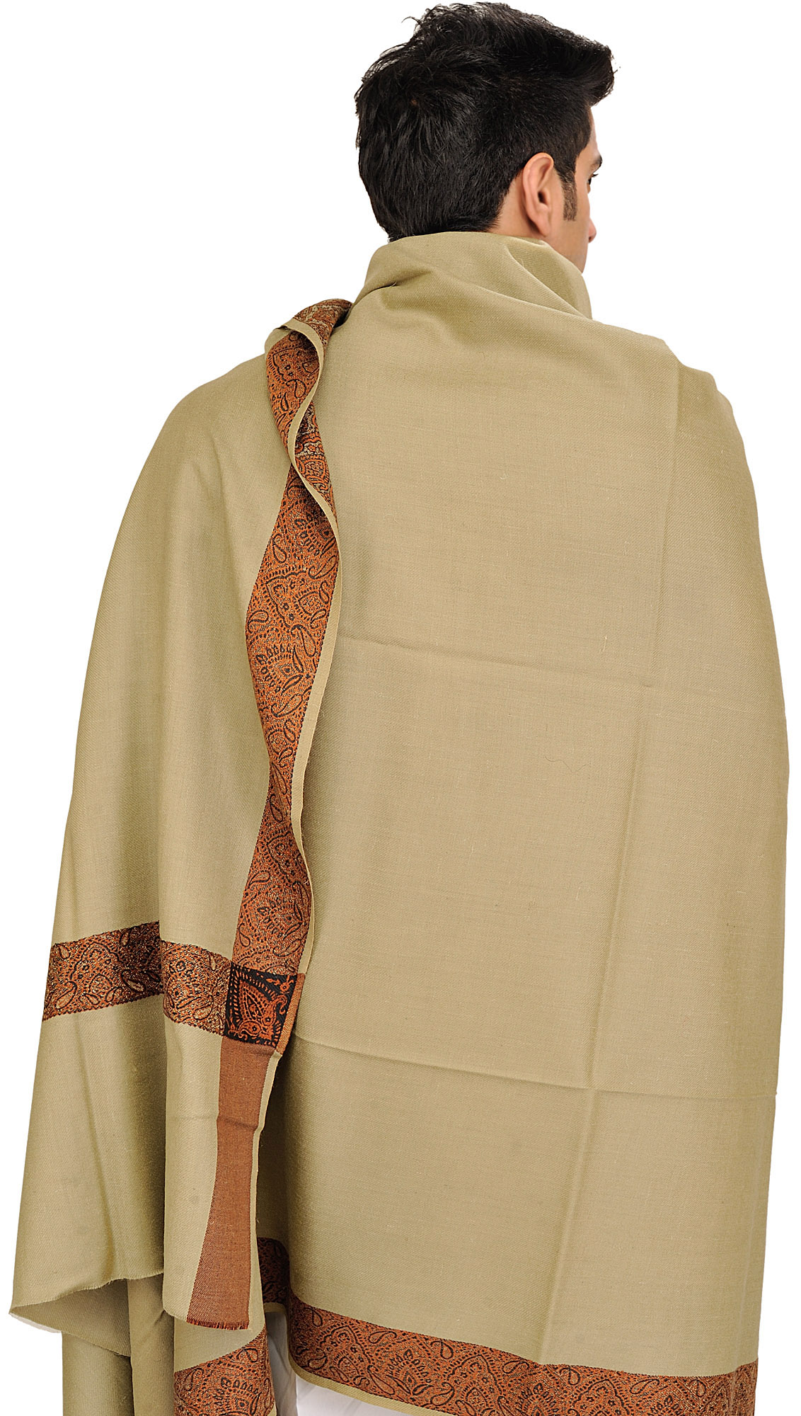 Plain Men's Shawl with Brown Woven Border