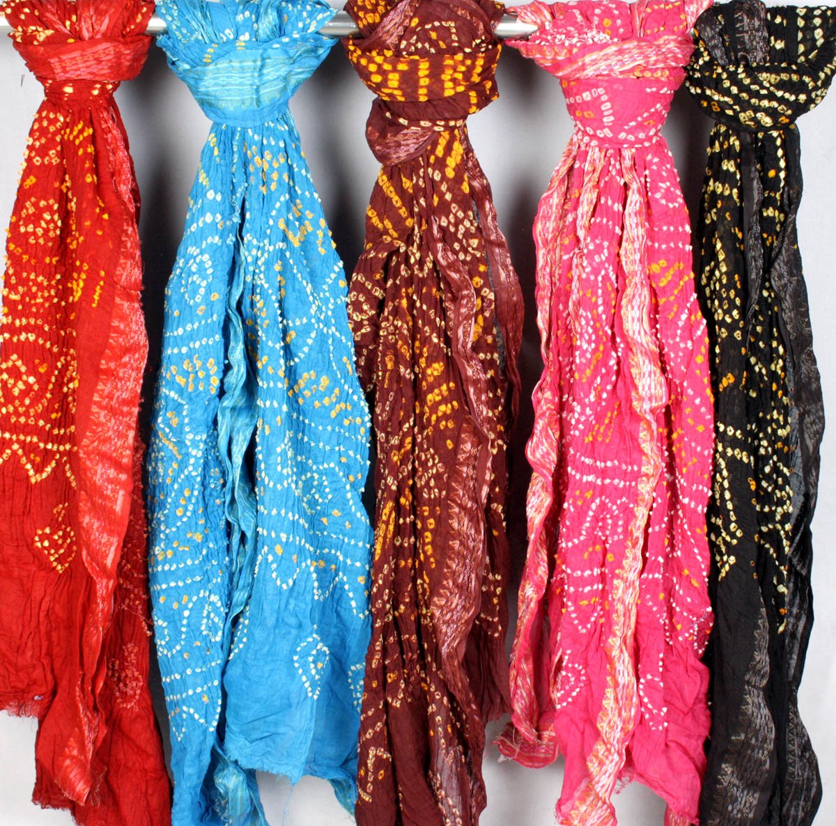 Lot of Five Bandhani Shawls from Gujarat