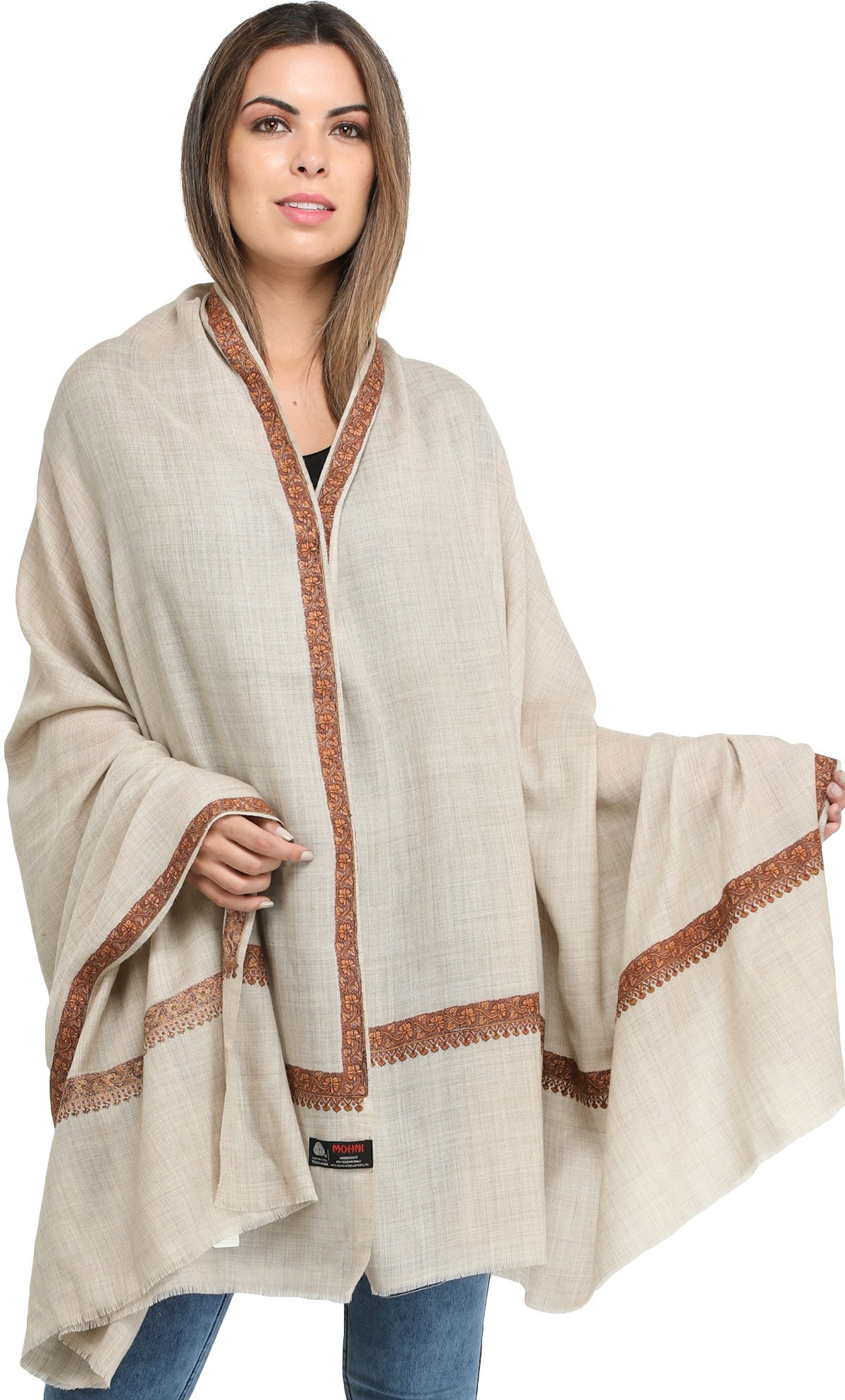 Pure Wool Shawl from Amritsar with Sozni Embroidery on Border