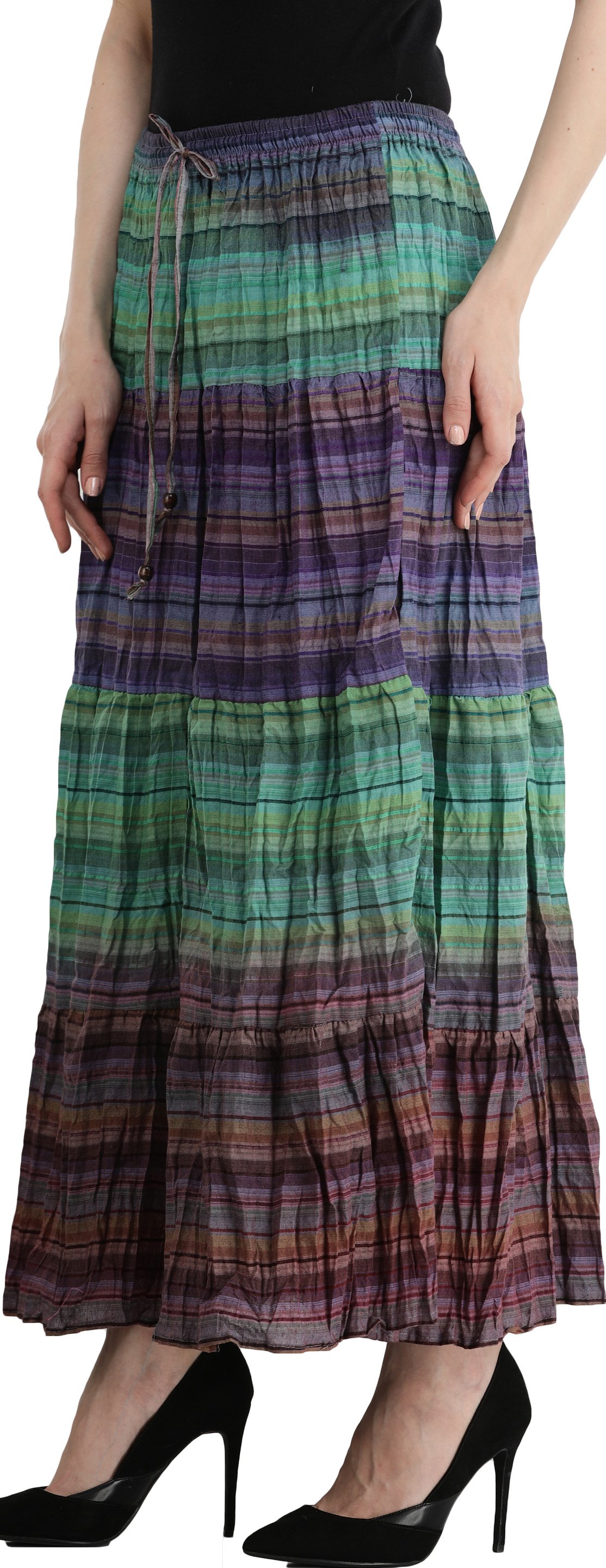 Long Summer Skirt with Stripes Woven in Multi-Color Thread and Dori on ...