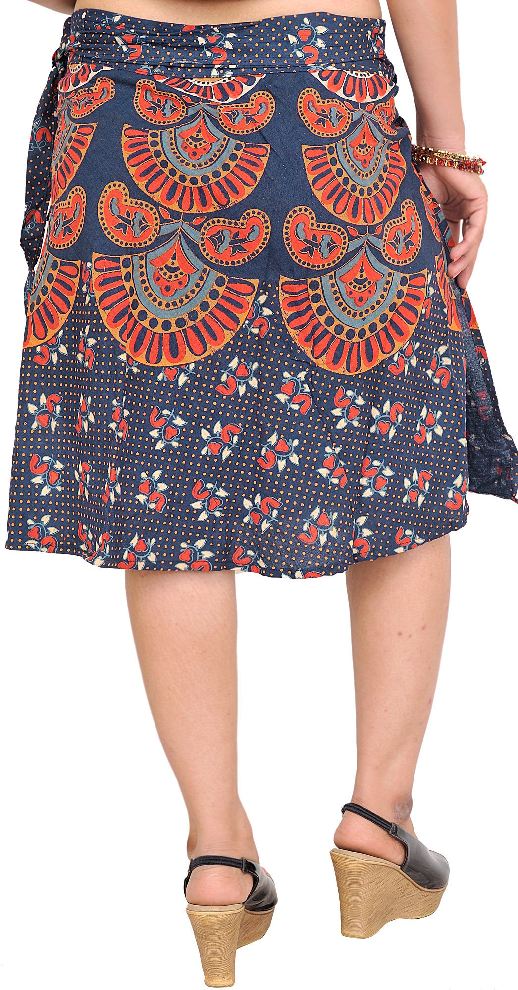 Wrap-Around Sanganeri Short-Skirt with Printed Motifs