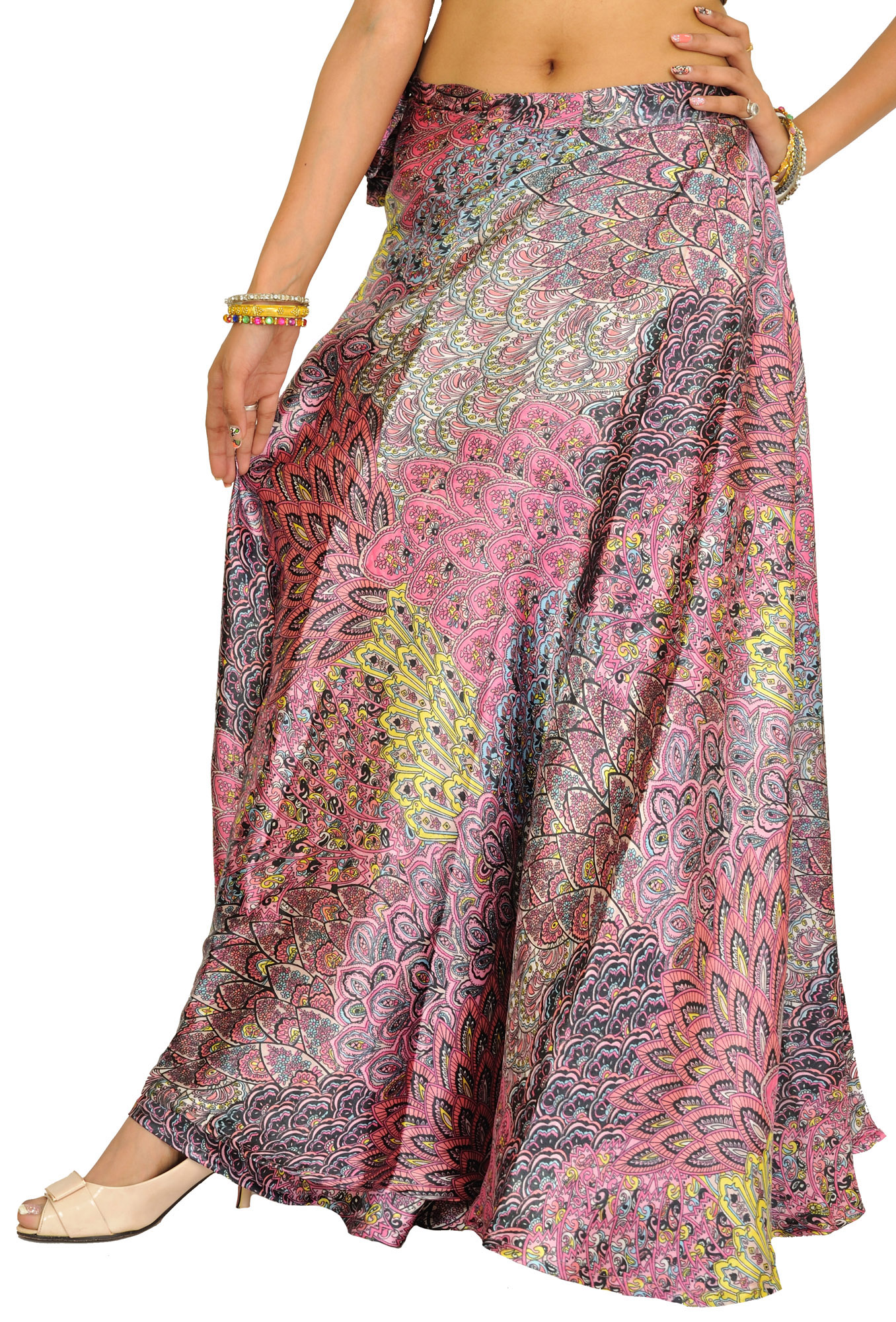 Wrap-Around Long Skirt with Printed Flowers